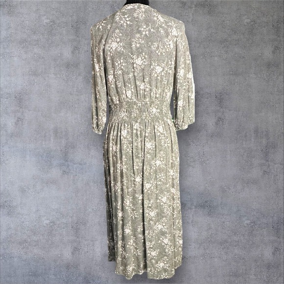 Caslon Women's Floral Print Midi Dress Size M Gray Pink Boho Peasant Style - Picture 3 of 13